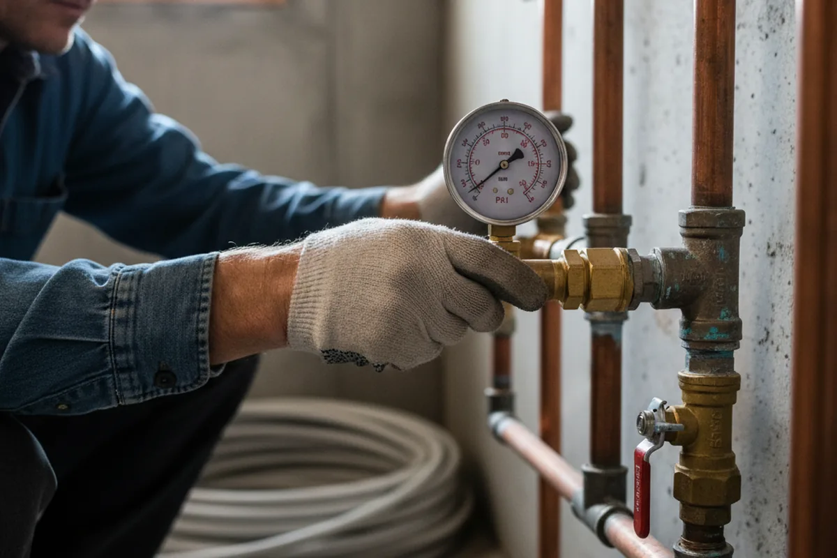 Pressure testing a repaired line during Water Line Repair in Emington